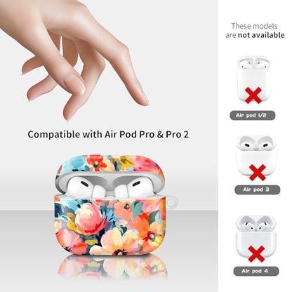 Compatiable for AirPod Pro 2nd/1st Generation Case,Lightweight & Durable Resistant Hard Case with Keychain,Stylish Design AirPod Case Cover for Women(Pastel Garden) - color: Pastel Garden