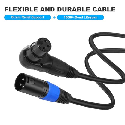 Right Angle XLR Cable 3.3FT, 2Pack, Black, Straight Male to 90 Degree Female Microphone Cable Cord, 3Pin XLR Adapter for Sound Devices Mixer Recorder - size: 3.3FT, style: R/A FM to ST Male