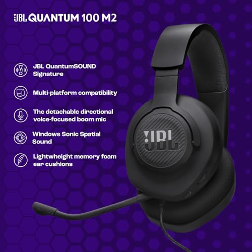 JBL Quantum 100M2 Wired Gaming Headset, Detachable Mic - Black | Memory Foam Ear Cushions And 3.5 Mm Jack Work With PC, PlayStation, Xbox, Nintendo Switch For Immersive PC Gaming Sessions - color: Black