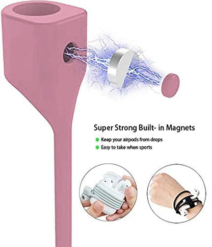 4 in 1 Anti-Lost Accessories for Airpods, Airpods Strap Magnetic Cord, Ear Hooks and Covers Compatible with Airpods 1 & 2, Airpods Watch Band Holder, Sakura pink