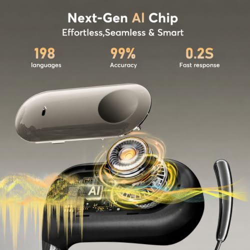 198 Languages AI Translation Earbuds, Bluetooth 6.1 Open Ear Headphones Translator, 4-in-1 Smart Mode Touch Screen Real-Time Earphones Fit iOS and Android Ideal for Travel Business Learning, Gun Black - color: Gun Black