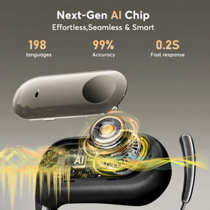 198 Languages AI Translation Earbuds, Bluetooth 6.1 Open Ear Headphones Translator, 4-in-1 Smart Mode Touch Screen Real-Time Earphones Fit iOS and Android Ideal for Travel Business Learning, Gun Black - color: Gun Black
