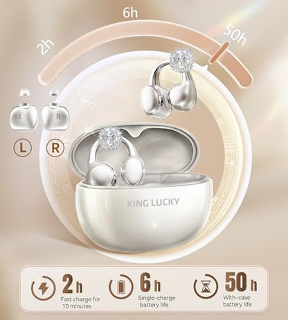 King Lucky i121 Open Ear Clip On Earbuds Wireless Bluetooth Ear Clip Headphones with Mic,Noise Cancelling, Waterproof IPX4,For Small Ears,Perfect for Running,Sports,Glasses Wearers (05-Pearl White) - color: 05-Pearl White