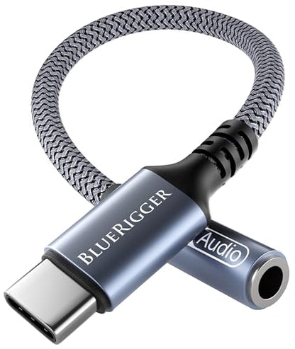 BlueRigger USB C to 3.5mm Audio Adapter - (18cm, Female AUX to USB C Adapter, USBC to Headphone Jack, USB-C Dongle, Type C to 1/8) - Compatible with Phone, Tablets, Laptops, Headset, Speakers - size: 7 in