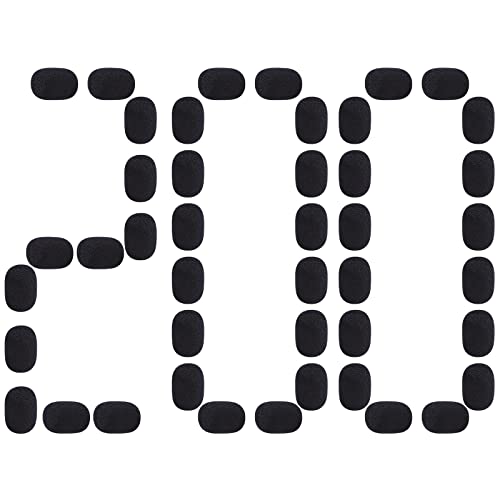 200 Pieces Mini Foam Microphone Windscreen Mic Covers Foam Protection for Small Lapel and Headset Microphones Noise Reduction, Black