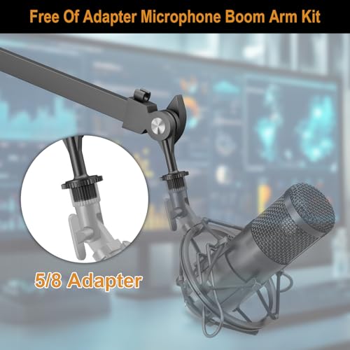 Boom Arm Kit for Microphone with 5/8 Inches Screw Adapter,Strong Microphone Stand Kit,Adjustable Microphone Stand with Desktop Mount Clip, Suitable for Live Streaming, Gaming and Singing