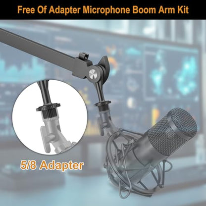 Boom Arm Kit for Microphone with 5/8 Inches Screw Adapter,Strong Microphone Stand Kit,Adjustable Microphone Stand with Desktop Mount Clip, Suitable for Live Streaming, Gaming and Singing