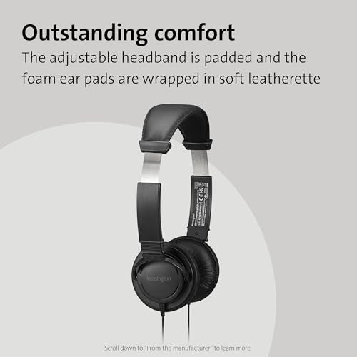 Kensington Hi-Fi 3.5mm Headphones with Mic & Volume Control Button (K33597WW) - style: Classic