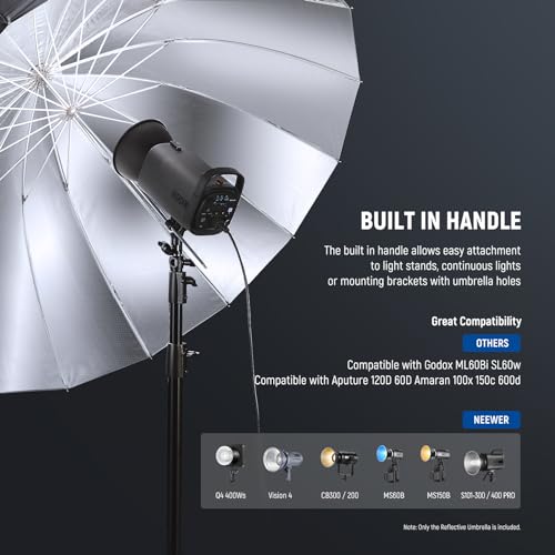 NEEWER 65"/165cm Parabolic Reflective Umbrella Photography with Silver Inner, Soft Lighting with Diffuser Cover, Bag, Quick Fold for Camera Photo Studio Video Light Shooting Monolight Flash, NS3U - color: Silver, size: 65"