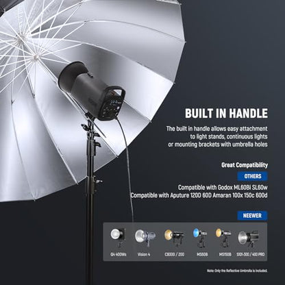 NEEWER 65"/165cm Parabolic Reflective Umbrella Photography with Silver Inner, Soft Lighting with Diffuser Cover, Bag, Quick Fold for Camera Photo Studio Video Light Shooting Monolight Flash, NS3U - color: Silver, size: 65"