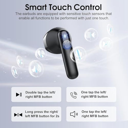 Wireless Earbuds, Bluetooth 5.4 Headphones with 3D Bass Stereo Sound, 40H In-Ear Buds with 4 ENC Noise Cancelling Mic, Ultralight Bluetooth Earbuds USB-C LED, IP7 Waterproof Earphones for Android iOS - color: Black