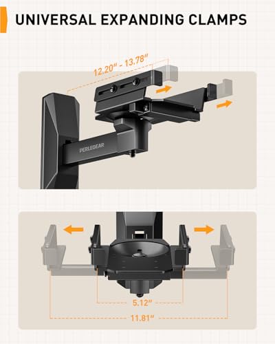Perlegear Speaker Wall Mounts, Bookshelf Speaker Mounting Brackets with Dual Side Stable Clamp Design, Wide Tilt & Swivel Shelf for Large Surrounding Sound Speakers, Up to 55 lbs, 1 Pair