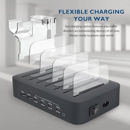 여러 장치용 USB C 충전 스테이션 애플, 100W 4 PD 및 USB 충전기 스테이션 2개, 애플 아이폰 아이패드 및 안드로이드 폰 및 태블릿과 호환, 타입 C 멀티 충전 스테이션 - color: 4PD&2USB&블랙&100W