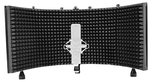 Rockville ROCKSHIELD 3 Studio Isolation Shield with RVMIC4 v2 Mic Stand | 5 Panel Steel, 2" Acoustic Foam, Quick-Release Hand Clutch, iStand 44 Tablet/Smartphone Mount, Recording, 3-Items