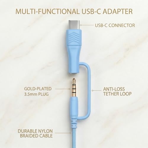 Wired Over-Ear Headphones, Mic, 3.5mm, USB-C Adapter, Blue | Over-ear comfort with inline mic, volume control, 3.5mm jack, and USB-C adapter for phones, laptops, PCs, and tablets. - color: Blue