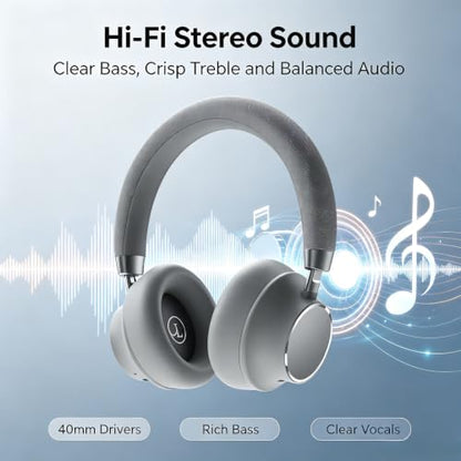Active Noise Cancelling Headphones, Bluetooth 5.3 Over Ear Wireless Headphones with 40mm HiFi Drivers, CVC8.0 Mic, 50H Playtime, Protein Leather Comfort Earpads for Travel, Office and Commute - color: Grey