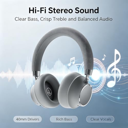 Active Noise Cancelling Headphones, Bluetooth 5.3 Over Ear Wireless Headphones with 40mm HiFi Drivers, CVC8.0 Mic, 50H Playtime, Protein Leather Comfort Earpads for Travel, Office and Commute - color: Grey
