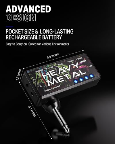 Donner Guitar Headphone Amp Heavy Metal USB Rechargeable Mini Pocket Headphone Amplifier for Electric Guitar - color: Heavy Metal