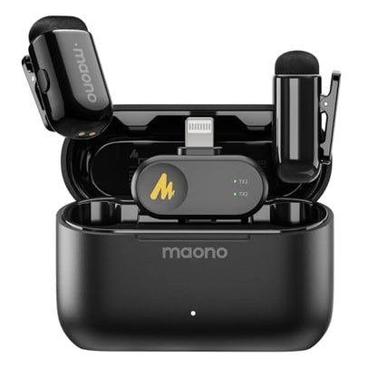 MAONO T1 Mini Lapel Microphone for iPhone w/MFi Certified Lightning Plug - color: Black