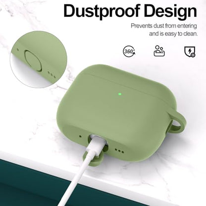for AirPods Pro 3 Case Cover, Protective Soft Silicone with Keychain Cleaning Pen for Women Men for Apple AirPods Pro 3rd Generation Case(2025), Front LED Visible, Army Green - color: C-Army Green