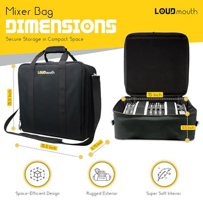 Loudmouth Travel Audio Mixer Bag | Rugged Padded DJ Musician Gig Bag Case | 15.5" x 15.5" x 6.75"