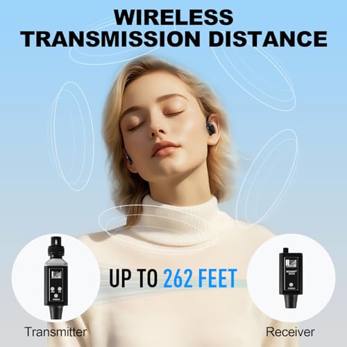 Wireless In Ear Monitor System, Professional UHF Metal Wireless IEM System, 16 Adjustable Channel, Portable Rechargeable Transmitter and bodypack Receiver for Studio, Band Rehearsal, Live Performance