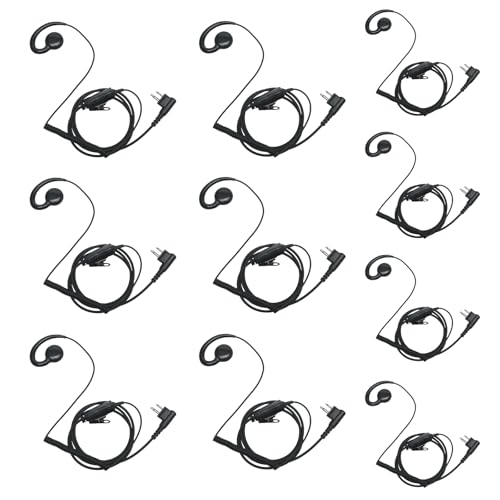 10-Pack C-Shape Earpiece Compatible with Motorola CP200D | 10-Pack, swivel C-hook ear hang, in-line PTT mic, M1 2-pin; Compatible with Motorola CLS1110 CP185 RDM2070D BPR40 DTR410