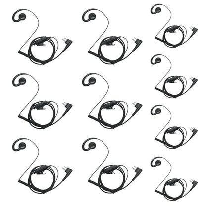 10-Pack C-Shape Earpiece Compatible with Motorola CP200D | 10-Pack, swivel C-hook ear hang, in-line PTT mic, M1 2-pin; Compatible with Motorola CLS1110 CP185 RDM2070D BPR40 DTR410