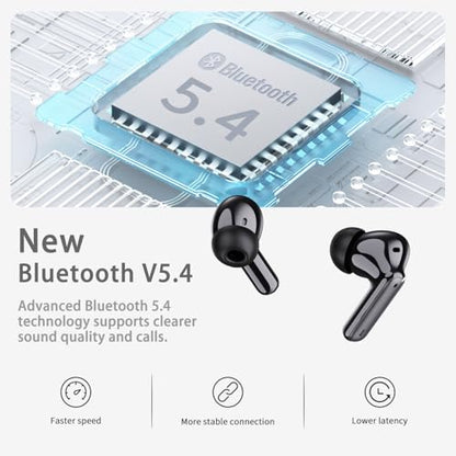 Wireless Earbuds, Bluetooth Ear Buds 5.4 Mini HiFi Stereo with 4 ENC Noise Cancelling Mics Wireless Headphones, in Ear Earphones 40H IP7 Waterproof, USB C, Bluetooth Headset for Sports, Gym, Workout - color: Dark Black