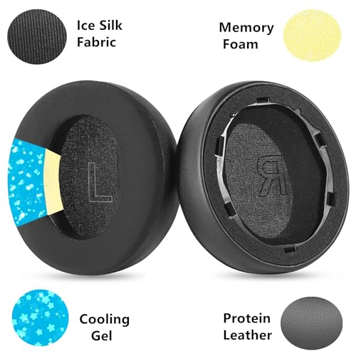 Cooling Gel Earpads Replacement for Anker Soundcore Life Q30 Q35 BT Q35 | Ice Silk Ear Pads Breathable Mesh Cushion Headband Cover Kit (Black)