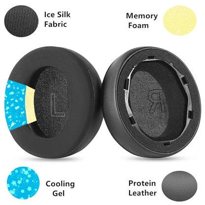 Cooling Gel Earpads Replacement for Anker Soundcore Life Q30 Q35 BT Q35 | Ice Silk Ear Pads Breathable Mesh Cushion Headband Cover Kit (Black)