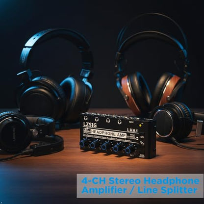 LZSIG Headphone Amplifier with Bass Boost, 4 Channel, 1 IN 4 OUT, DC 12V | Metal Stereo Audio Amplifier, Mini Earphone Splitter with Power Adapter, 1/4" & 1/8" TRS Headphones Output & TRS Audio Input - size: Small(4-channel)