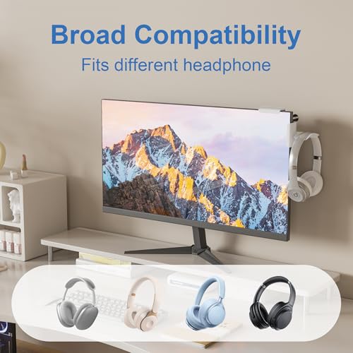 Headphone Holder for Screen (White) | Plastic Headphone Stand, Headset Stand Suitable for AirPods Max, Sony, Bose, Beats and More - color: White