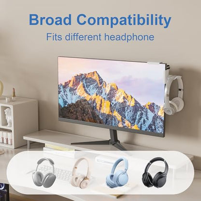Headphone Holder for Screen (White) | Plastic Headphone Stand, Headset Stand Suitable for AirPods Max, Sony, Bose, Beats and More - color: White
