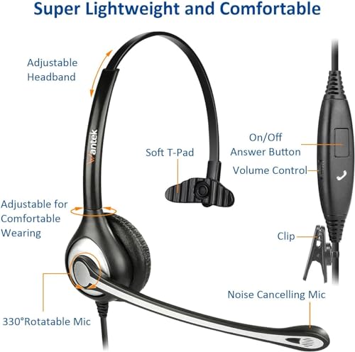 Wantek Cell Phone Headset with Microphone Noise Cancelling for Laptops, PC,3.5mm Jack,Volume Control,Wired Computer Headsets for Zoom Skype,for Office,Business, Call Center, Clear Chat - style: 600-3.5mm