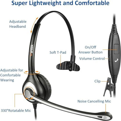 Wantek Cell Phone Headset with Microphone Noise Cancelling for Laptops, PC,3.5mm Jack,Volume Control,Wired Computer Headsets for Zoom Skype,for Office,Business, Call Center, Clear Chat - style: 600-3.5mm