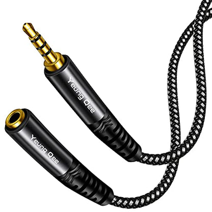 Headphone Extension Cable 15 ft, 4 Pole Nylon Braid 3.5mm TRRS Male to Female Lossless Stereo Audio Adapter Extension Cable for Tablet/PC/ PS4 and More (15FT/5M) - size: 15 ft