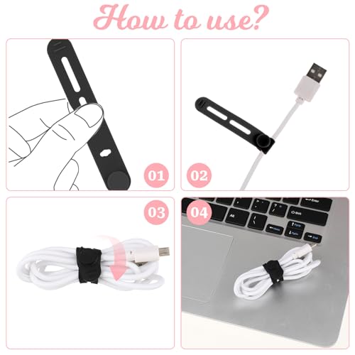 Molain Reusable Cable Ties, 20Pcs Adjustable Silicone Multifunctional Cable Straps Wire Organizer for Charging Cords Earphone Computer Wire Desk Cable Management Travel Accessories(Black+White)