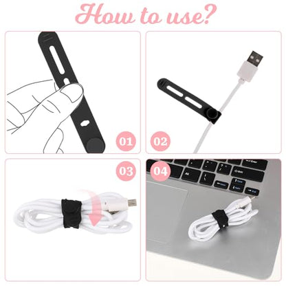 Molain Reusable Cable Ties, 20Pcs Adjustable Silicone Multifunctional Cable Straps Wire Organizer for Charging Cords Earphone Computer Wire Desk Cable Management Travel Accessories(Black+White)