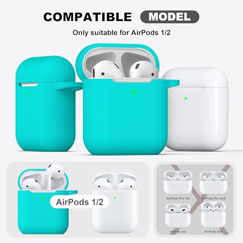 for AirPods 2nd/1st Case Silicone Cover, New Teal | Compatible with Apple AirPods 2nd/1st (2019/2016) Generation with Keychain & Cleaner Kit, Wireless Charging Compatible - color: E1-New Teal