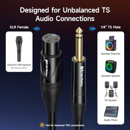Cable Matters XLR to 1/4 TS Microphone Cable, 1/4 Male to XLR Female, 3ft | Unbalanced, Female XLR to Male 1/4 (6.35mm) TS Cable - size: 3 ft