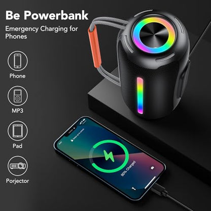 aowoka Bluetooth Speaker Portable Wireless Bluetooth Speakers with HD Stereo Sound, BT 5.4 TWS Pairing, IPX7 Waterproof, 30H Battery Life with Led Light for Outdoor/Party/Sport/Travel/Gifts