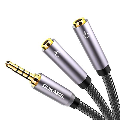 Headphone Splitter, Strong Braided & Gold-Plated 3.5mm Stereo Audio Y Splitter Cable 4-Pole Male to 2-Female Port Audio Stereo Cable Dual Headphone Jack Adapter Top Series | Hi-Fi Stereo Sound, 24K Gold-Plated, TRRS Mic Support, Music Sharing, for Phone,