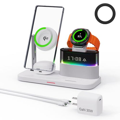 Magnetic Charger for Samsung, 5 in 1 Wireless Charging Station for Samsung Galaxy S25 Ultra/S24/S23/S22, Galaxy Watch 8/7/6/4/5, Galaxy Buds/Pro, Upgraded Version - color: White-Upgraded Version