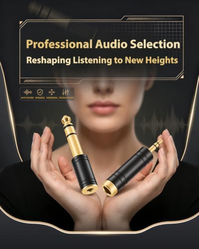 1/8"(3.5mm) Male to 1/4"(6.35mm) Female Headphone Adapter | 1/4"(6.35mm) Male to 1/8"(3.5mm) Female Audio Jack Converter, Gold-Plated for Amp, Digital Piano & Guitar, Mixer, Aux, Drums - color: Black Kit