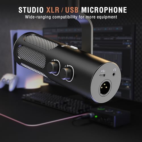 FIFINE Studio Dynamic Mic with Mic Boom Arm Kit, XLR/USB PC Microphone Bundle for Recording with Mute Button, Headphone Jack, Microphone Stand with Extension Tube, Desk Clamp for Vocal(TANK3+BM66T)