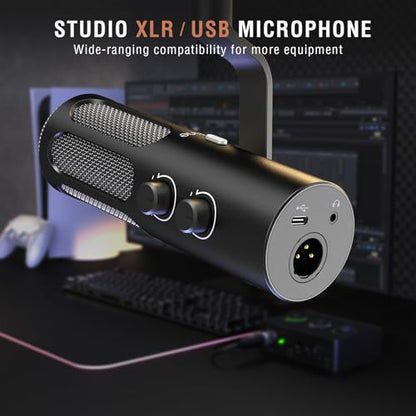 FIFINE Studio Dynamic Mic with Mic Boom Arm Kit, XLR/USB PC Microphone Bundle for Recording with Mute Button, Headphone Jack, Microphone Stand with Extension Tube, Desk Clamp for Vocal(TANK3+BM66T)