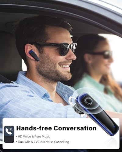 Bluetooth Earpiece V5.3, Wireless Handsfree Headset with Mic, CVC8.0 Noise Cancelling Wireless Earbud Single-Ear Earphone, 16 Hrs Driving Headset for Android,iOS, Laptop, Office, Truck Driver,Business - color: Blue