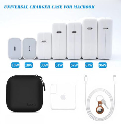 4.4"x4.4" Travel Charger Organizer Storage Pouch, Black PU | Portable travel pouch, holds MacBook power adapter, cables, USB drives, earphones and small electronics - color: Black-Small-PU