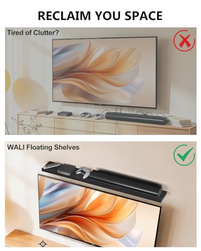 WALI Soundbar Mount for Sonos Arc and Sonos Arc Ultra, Set of 3, Black | Sound bar Wall Mount Bracket Under TV, Soundbar TV Floating Wall Shelf for Living Room, Home Theater Up to 22Lbs, (SON003-H) - color: Black